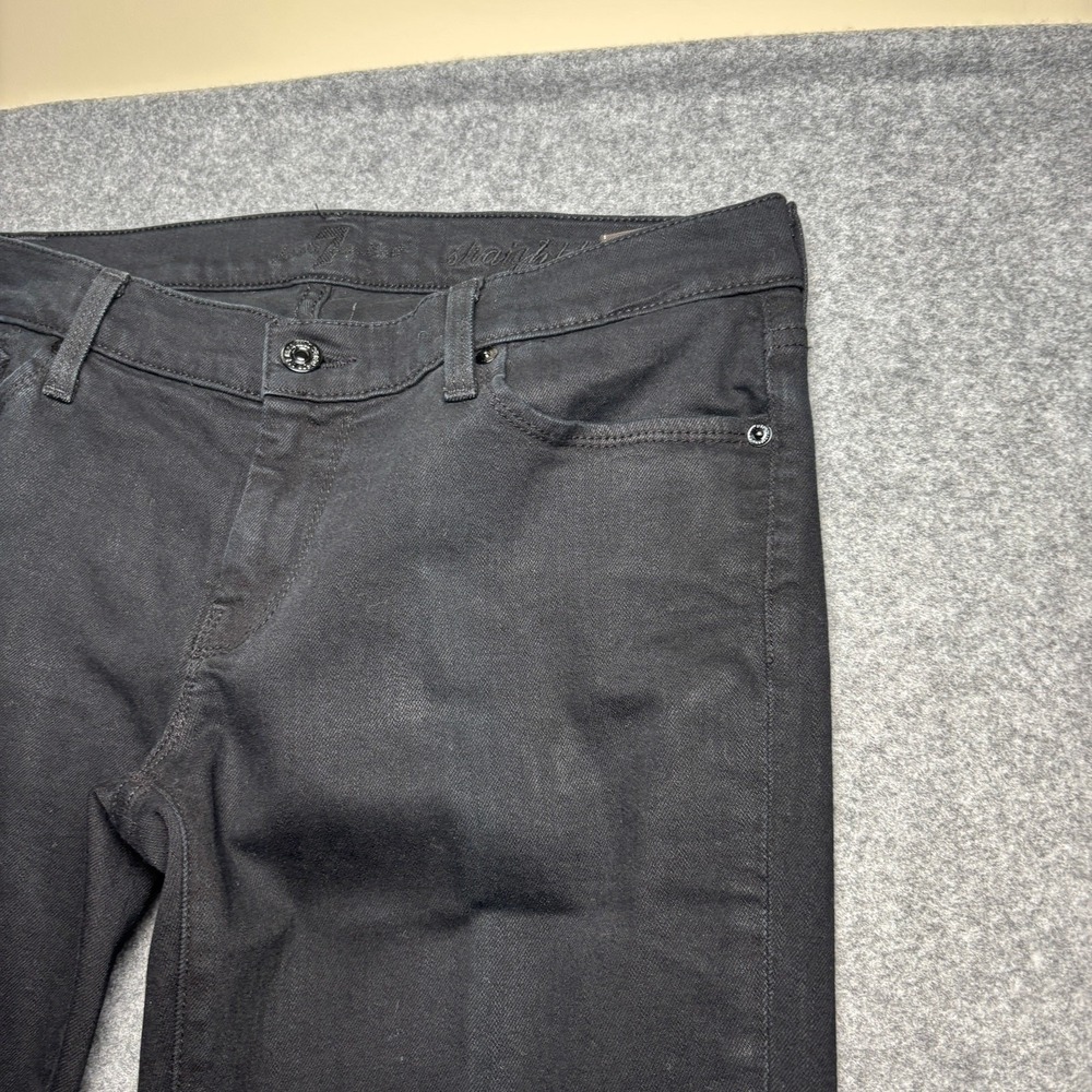 7 For All Mankind Black Stretch Slim Straight Leg Ankle 5-Pocket Jeans Womens 30 - Picture 5 of 9